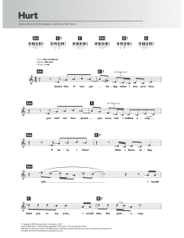 page one of Hurt (Piano Chords/Lyrics)