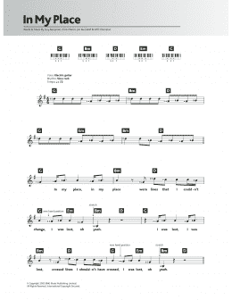 page one of In My Place (Piano Chords/Lyrics)