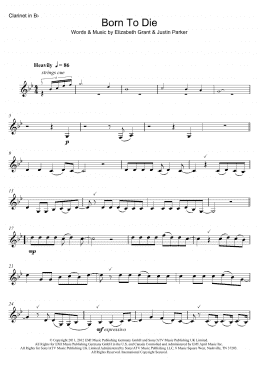 page one of Born To Die (Clarinet Solo)