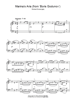 page one of Marina's Aria From 'Boris Godunov' (Piano Solo)