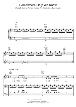 page one of Somewhere Only We Know (Piano, Vocal & Guitar Chords)