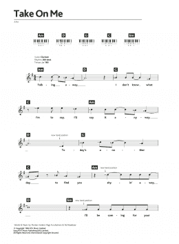 page one of Take On Me (abridged) (Piano Chords/Lyrics)