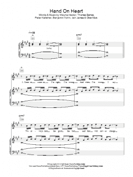 page one of Hand On Heart (Piano, Vocal & Guitar Chords)