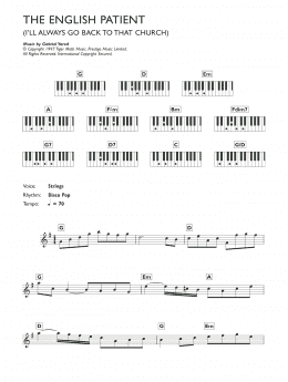 page one of I'll Always Go Back To That Church (from The English Patient) (Piano Chords/Lyrics)