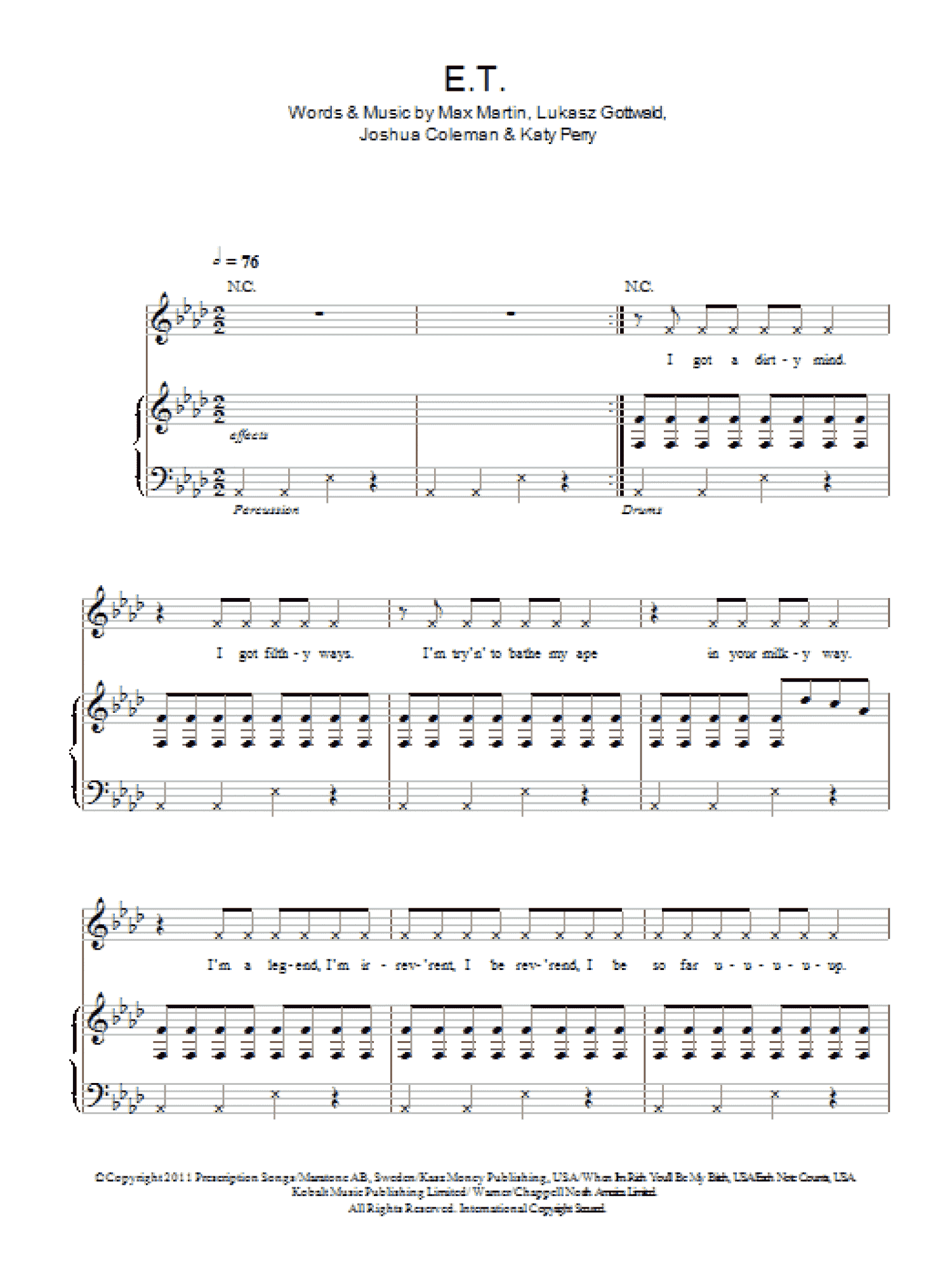E.T. (Piano, Vocal & Guitar Chords)