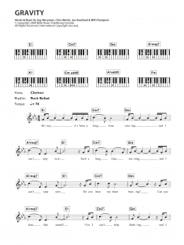 page one of Gravity (Piano Chords/Lyrics)