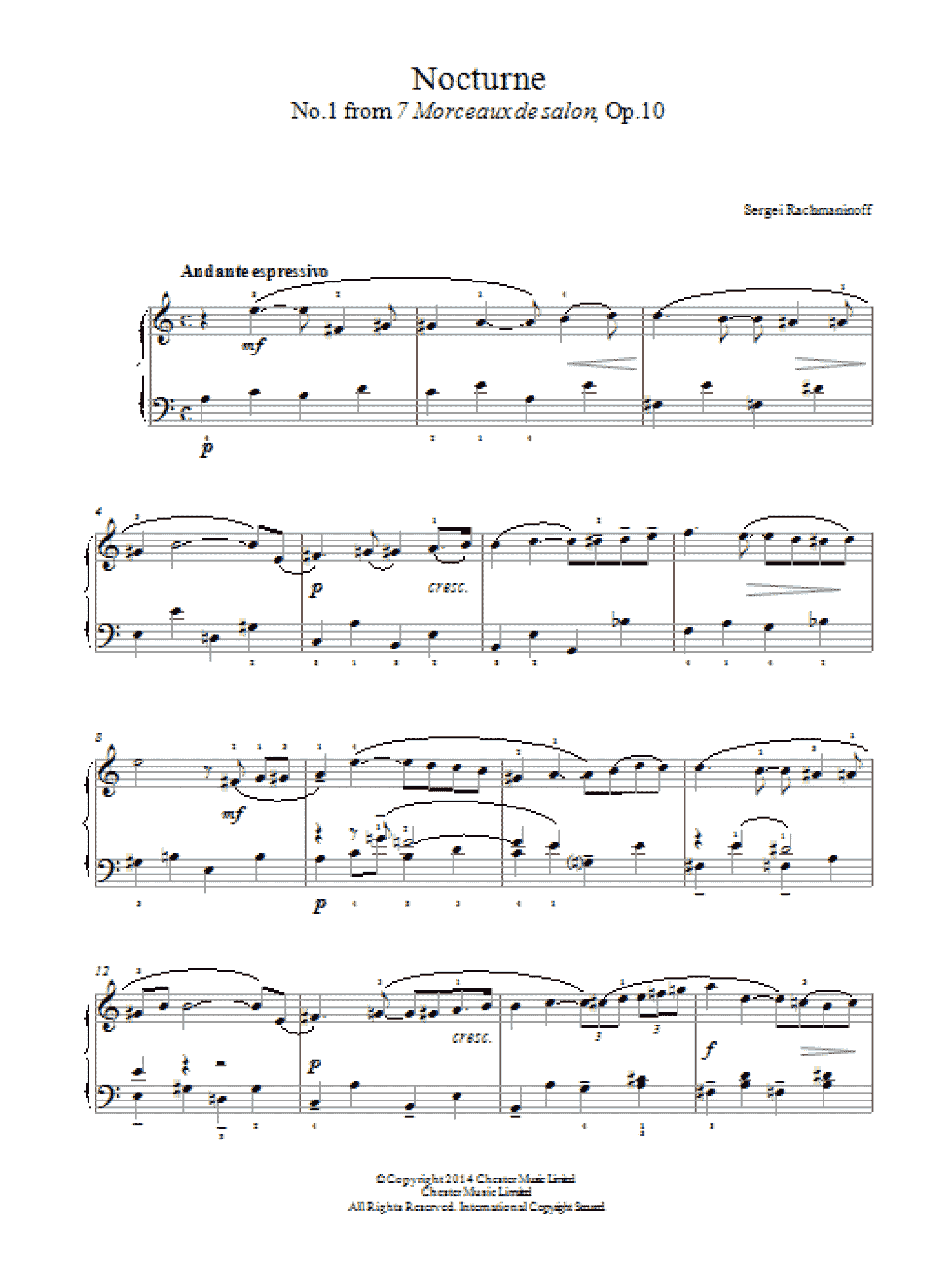 Nocturne (No.1 from 7 Morceaux de salon, Op.10) (Easy Piano)