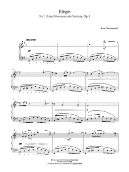 page one of Elegie (No.1 from Morceaux de Fantasie, Op.3) (Easy Piano)