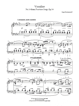 page one of Vocalise (No.14 from Fourteen Songs, Op.34) (Piano Solo)