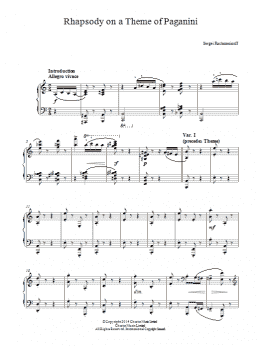 page one of Rhapsody on a Theme of Paganini (Piano Solo)