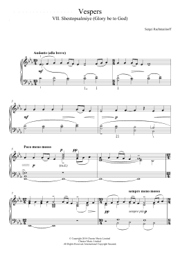 page one of Vespers (All-Night Vigil) Op.37, No.7 Shestopsalmiye (Glory be to God) (Piano Solo)