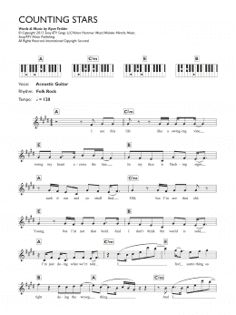 page one of Counting Stars (Piano Chords/Lyrics)