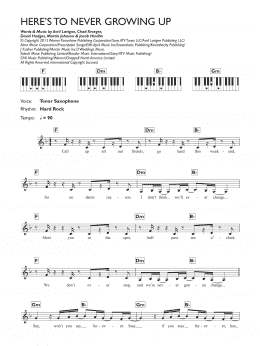 page one of Here's To Never Growing Up (Piano Chords/Lyrics)