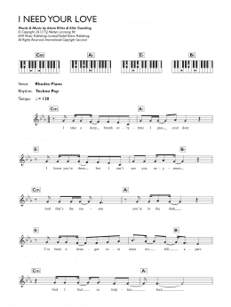 page one of I Need Your Love (featuring Ellie Goulding) (Keyboard (Abridged))
