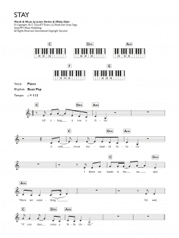 page one of Stay (Piano Chords/Lyrics)