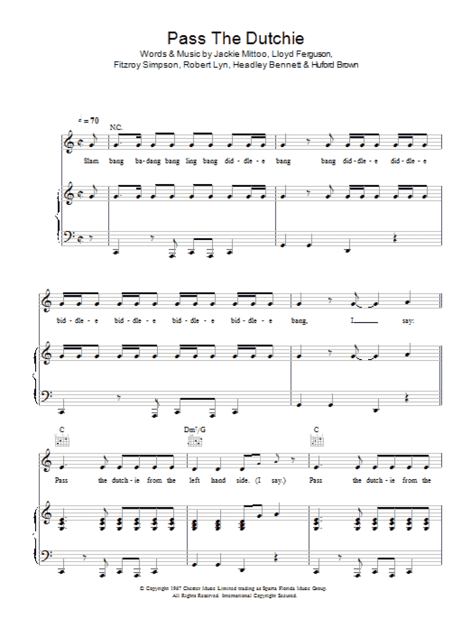 Pass The Dutchie (Piano, Vocal & Guitar Chords)