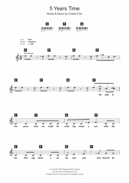 page one of 5 Years Time (Piano Chords/Lyrics)