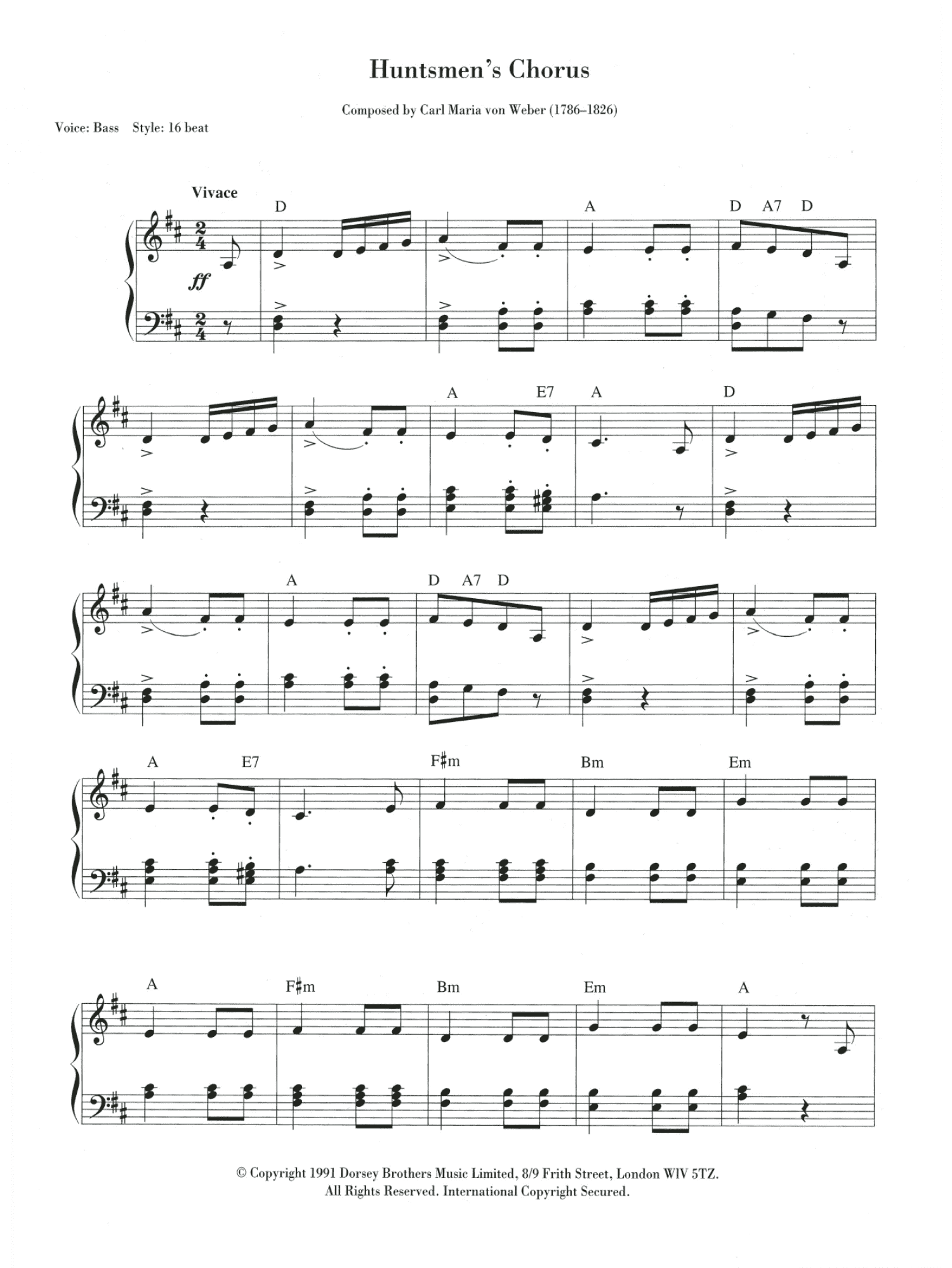 The Huntsmen's Chorus (Piano Chords/Lyrics)
