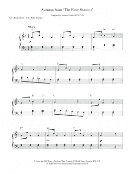 page one of Autumn (from The Four Seasons) (Piano Chords/Lyrics)