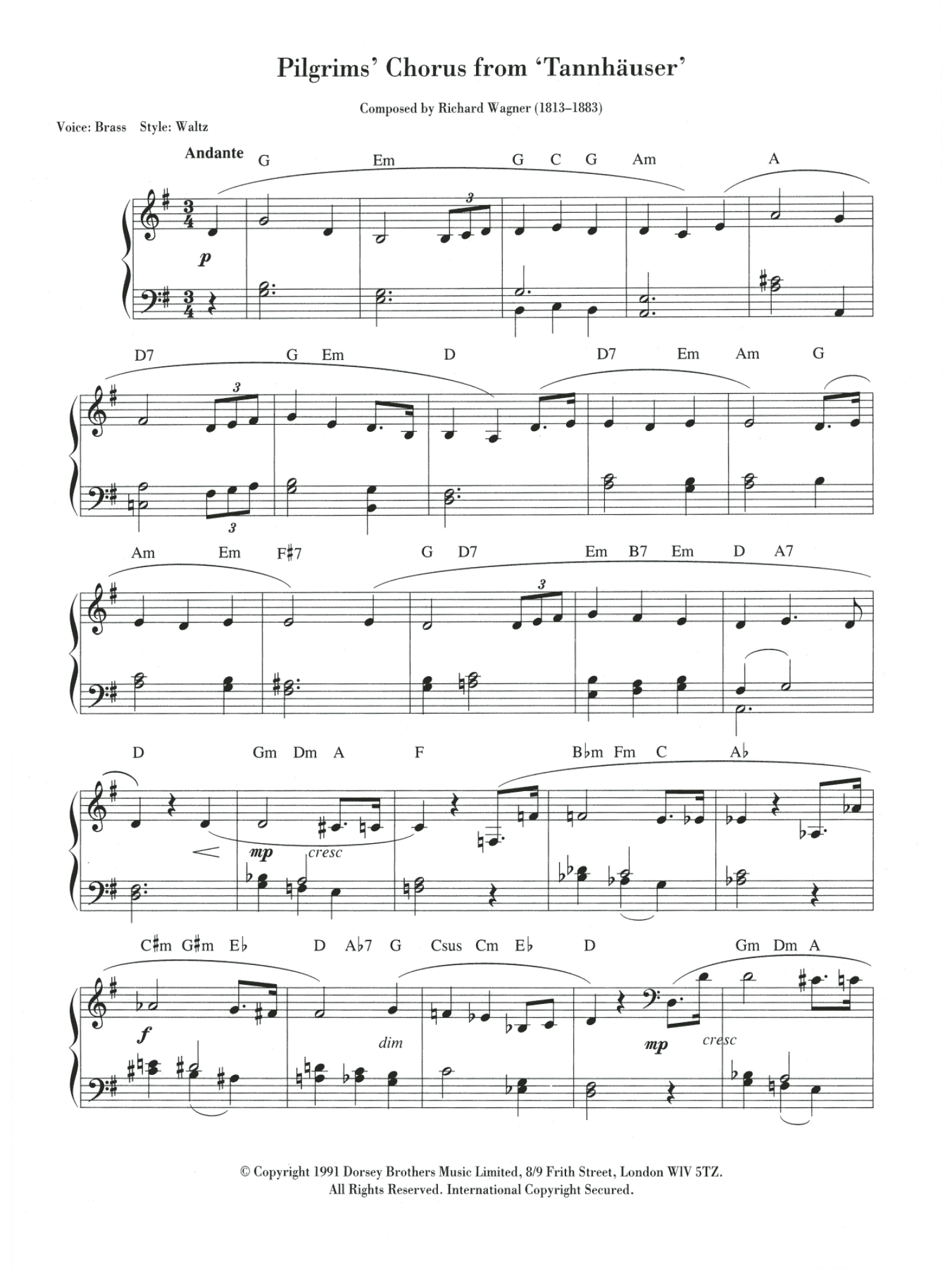 Pilgrims' March (Piano Chords/Lyrics)