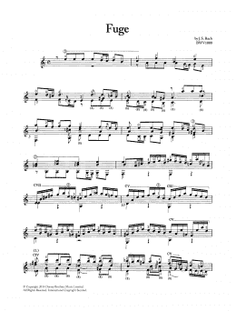 page one of Fugue In A Minor BWV 1000 (Solo Guitar)