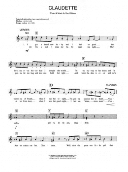 page one of Claudette (Piano Chords/Lyrics)