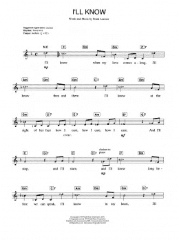 page one of I'll Know (from Guys and Dolls) (Piano Chords/Lyrics)