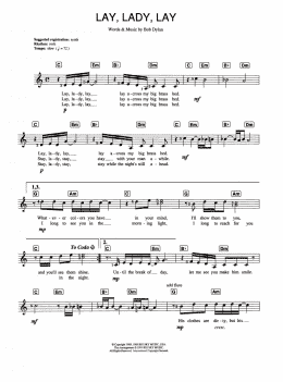 page one of Lay Lady Lay (Piano Chords/Lyrics)
