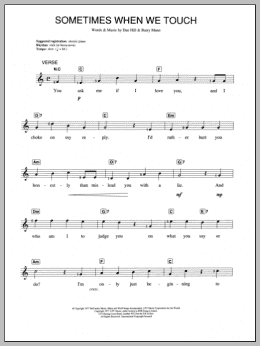 page one of Sometimes When We Touch (Piano Chords/Lyrics)