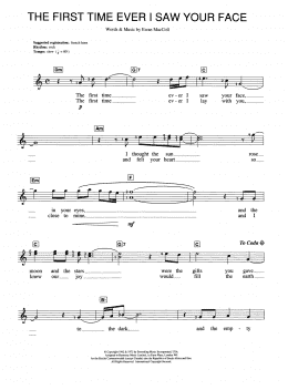page one of The First Time Ever I Saw Your Face (Piano Chords/Lyrics)