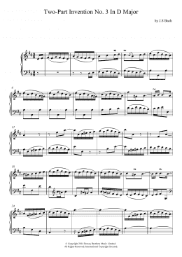 page one of Two-Part Invention No. 3 In D Major (Piano Solo)