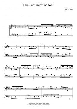 page one of Two-Part Invention No. 6 In E Major (Piano Solo)