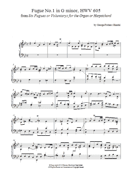 page one of Fugue No.1 In G Minor (From 6 Fugues) HWV 605 (Piano Solo)