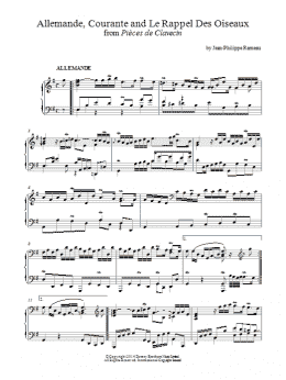 page one of Allemande, Courante and 'Le Rappel Des Oiseaux' From Pieces De Clavecin (Piano Solo)