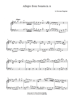 page one of Allegro (Harpsichord Sonata In A Major) (Piano Solo)