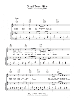 page one of Small Town Girls (Piano, Vocal & Guitar Chords)