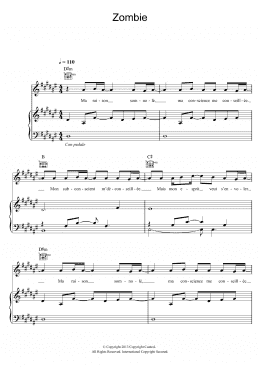 page one of Zombie (Piano, Vocal & Guitar Chords)