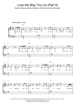 page one of Love The Way You Lie, Part II (feat. Eminem) (Beginner Piano (Abridged))