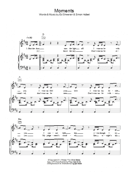 page one of Moments (Piano, Vocal & Guitar Chords)