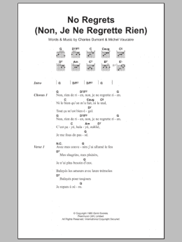 page one of No Regrets (Non, Je Ne Regrette Rien) (Guitar Chords/Lyrics)