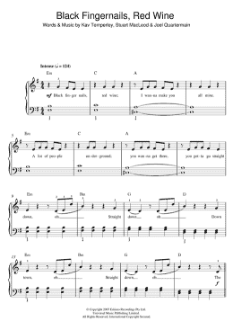 page one of Black Fingernails, Red Wine (Beginner Piano (Abridged))