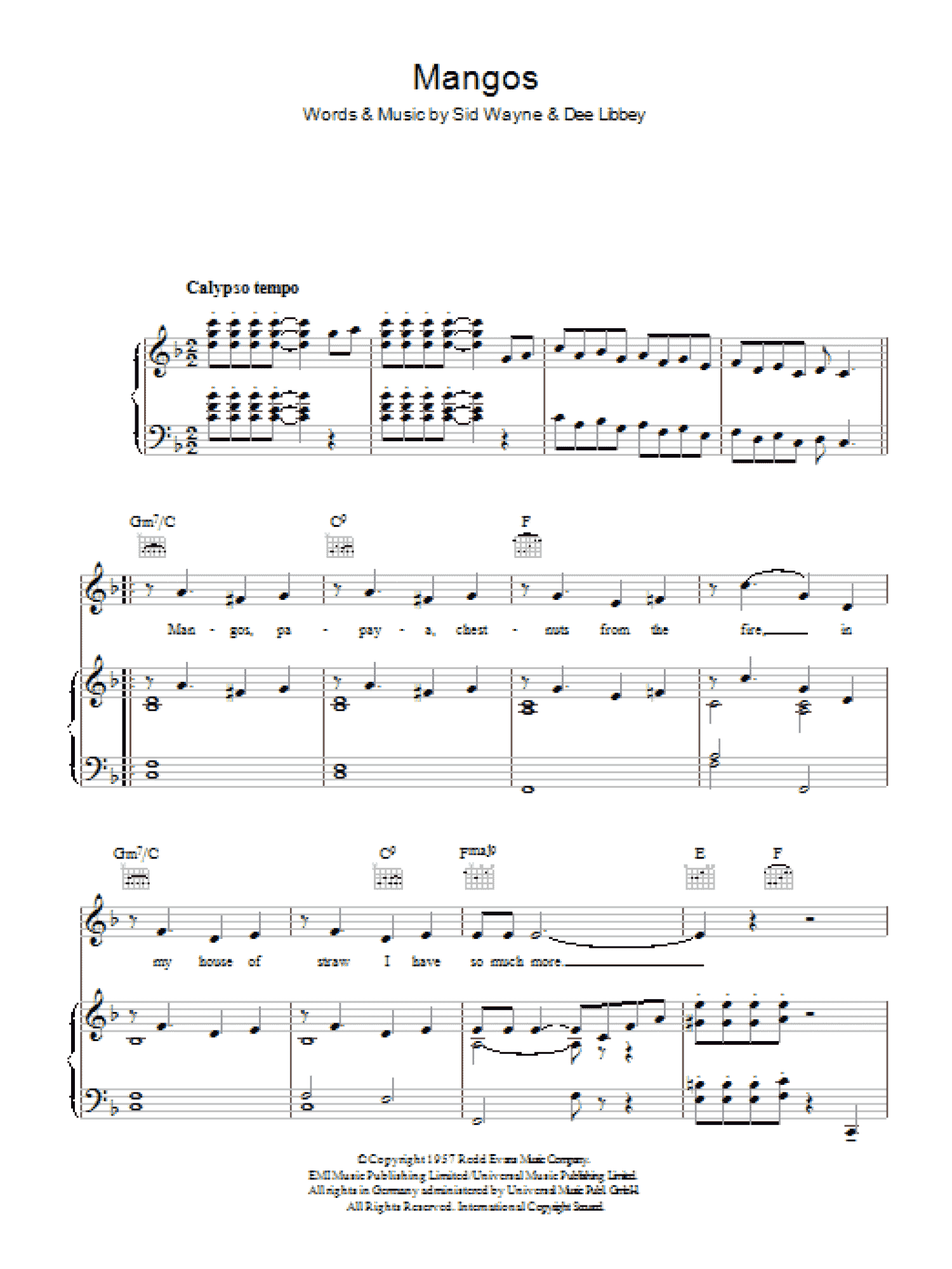 Mangos (Piano, Vocal & Guitar Chords)