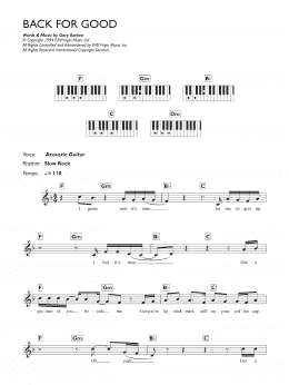 page one of Back For Good (Piano Chords/Lyrics)