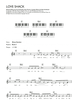 page one of Love Shack (Piano Chords/Lyrics)