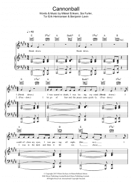 page one of Cannonball (Piano, Vocal & Guitar Chords)