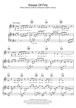 page one of Kisses Of Fire (Piano, Vocal & Guitar Chords)