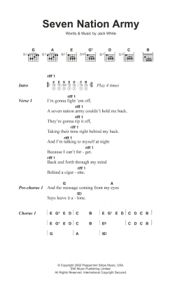 page one of Seven Nation Army (Guitar Chords/Lyrics)