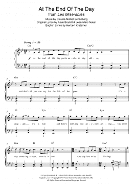 page one of At The End Of The Day (from Les Miserables) (Beginner Piano (Abridged))