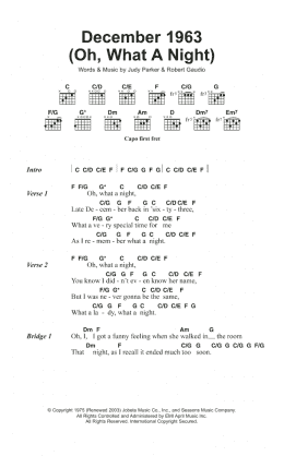 page one of December 1963 (Oh, What A Night) (Guitar Chords/Lyrics)