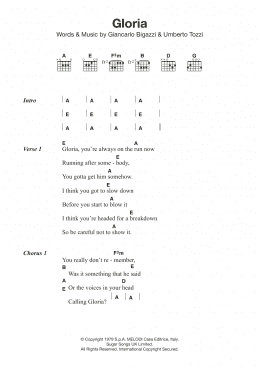 page one of Gloria (Guitar Chords/Lyrics)